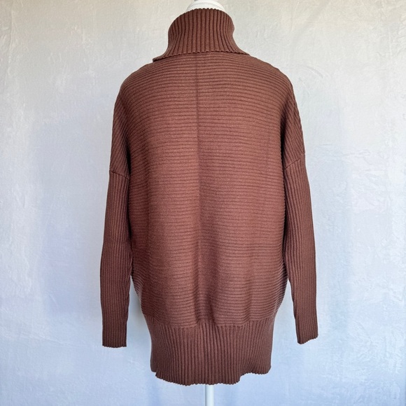 LILLUSORY Turtleneck Oversized Ribbed Tunic Sweater Chocolate Brown S Casual - Picture 3 of 15